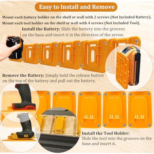 PEHUAP 12-Pack Battery Holder and Tool Holder Wall Mount Set for Dewalt 20V/60V, Drill Tool Hanger Organizer Battery Storage Rack with 36 Screws for Garage Workshop Organization