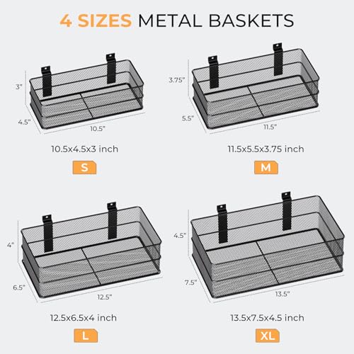 INCLY 4 Pack Upgrade Slatwall Baskets, Heavy Duty Metal Mesh Slat Wall Basket, Mounted Hanging Storage Slatwall Accessories for Garage Organizing Shop Display on Slat Wall Panels
