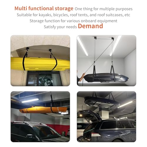2026 Upgrade Cargo Box Garage Pulley System, Heavy-Duty Aluminum Ceiling Hoist, 125 lbs Capacity Overhead Storage Lift for Cargo Box, Kayak, Ladder, Bike, Black, Fits 10-18ft Ceilings