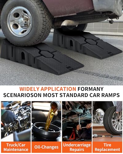 Garvee Plastic Car Service Ramps,Portable Low Profile Car Ramps for Maintenance or Oil Changes,5 Ton (12000 LB) Capacity,Lift Height 6.7 in, Home Garage,Vehicle Auto Garage Repair 2 Pack