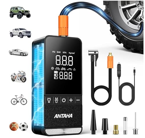 Antaha Tire Inflator Portable Air Compressor, 150 PSI Cordless Smart Air Pump for Car Tires, LED Light & Auto Shut-Off, Tires Pump for Car, Motorcycles, Bikes, Balls, Mini Bike Pump & Car Accessories