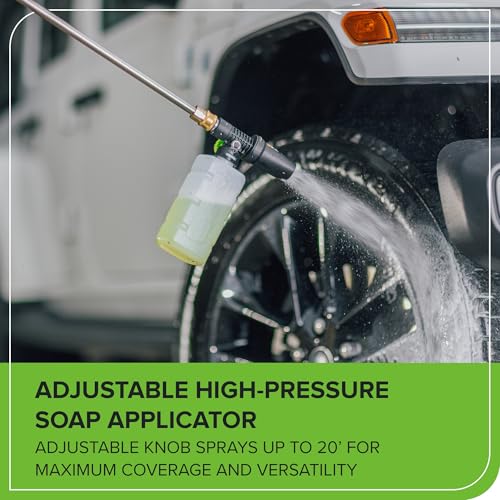 Greenworks 2100 PSI (1.2 GPM) Electric Pressure Washer (25°, 40°, Turbo Nozzle, Soap Applicator) for Use On Decks, Fences, Concrete Patios, Sidewalks & More. Medium-Duty