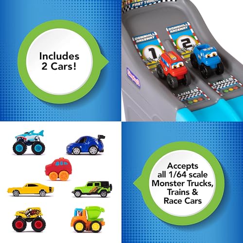 Simplay3 Fast Track Downhill Raceway, Dual Racetrack for Kids Cars for Toddlers, 2 Toy Race Cars Included, Made in USA