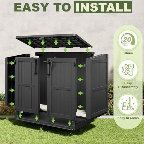 WTFGO 36 Cu Ft Resin Outdoor Storage Shed, Weatherproof Horizontal Outdoor Storage Cabinet with Dual Lock Door for Backyard, Patio, Garage, Garden(Black)