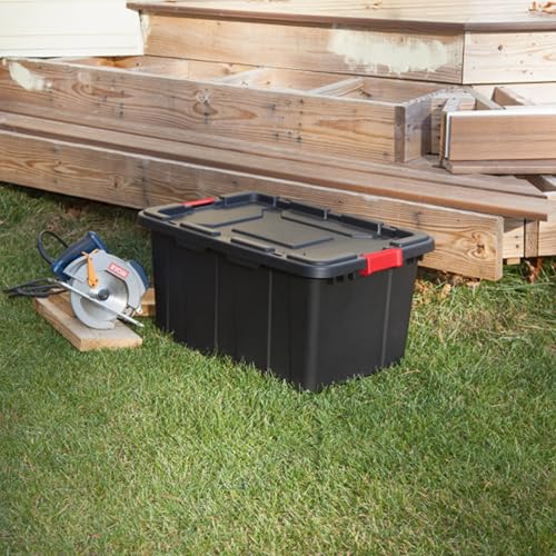 Sterilite 12-Pack Industrial Tote, Plastic Storage Bins with Lids, 27 Gallon, Black - Heavy-Duty Organizing Containers for Closet, Bathroom, and Office