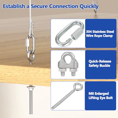 TooTaci Overhead Garage Storage Lift with 3/16 Steel Cable, Heavy Duty Ceiling Mounted Garage Storage Lift System for Organization, 300lbs Weight, Supports 8-16ft Ceilings (Deck and Winch Not Includ)