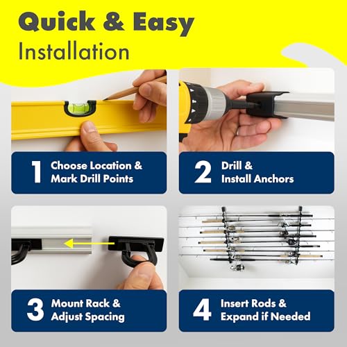 Rush Creek Creations | Fishing Rod Holder, Garage Organization and Wall Storage, for Reels, Gear and Accessories (Vertical/Horizontal Rack)