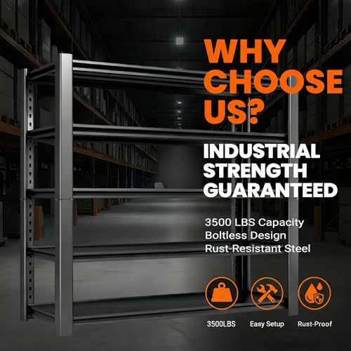 Lionhon 3500 LBS Storage Shelves,Garage Shelves,5-Tier Adjustable Shelving Units and storagefor Garage, Basement, Warehouse, Pantry 48" W x 20" D x 74" H,Black