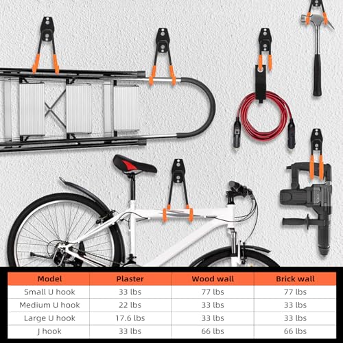 CRXCRC Garage Hooks, 4 Pack 7.7inch Large Square Wall Hooks for Hanging Heavy Duty Ladders, Bikes, Tools Ideal for Garage, Garden, Basement Utility Room Storage (Black)