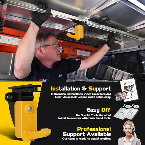 Van Interior Ladder Storage System Utilizes Overhead and Interior Sidewall Space,Alloy Steel Material, Includes System and Mounting Kit; Ladder Rack for Van, Trailers,or Truck Caps