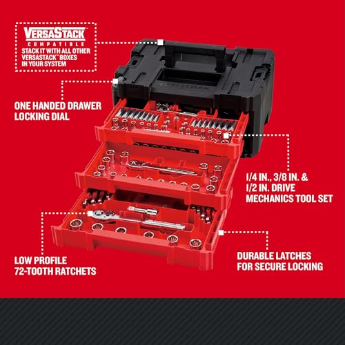 CRAFTSMAN 230 Pcs Mechanics Tool Set, Socket Wrench Set, Car Tool Kit with VERSASTACK Toolbox, SAE and Metric,1/4 in, 3/8 in, and 1/2 Drive, Short and Long Arm Hex Keys (CMMT45306)