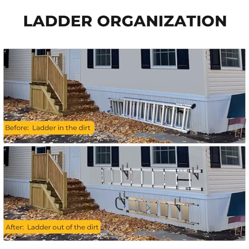 BougeRV Side Mount Trailer Ladder Rack, 2 Racks Heavy Duty Steel Ladder Racks with Bungee Cords Fit for Open and Enclosed Trailer Side Wall, 353 LBS Capacity, Carry 1 or 2 Ladders