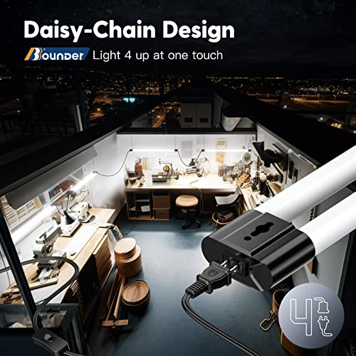BBOUNDER 10 Pack Linkable LED Utility Shop Light, 4400 LM, 6500K Cool Daylight, 4 FT Integrated Fixture for Garage, 40W Equivalent 250W, Surface + Suspension Mount, Black