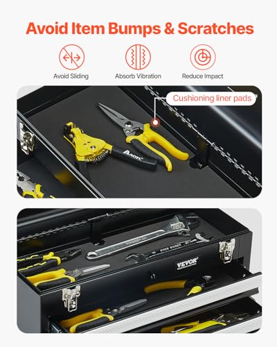 VEVOR Metal Tool Box, 20.5-inch, Portable Metal Tool Box with 4 Drawers, Small Tool Chest with EVA Liners, Ball Bearing Slide Drawers Locking & Powder Coated Finish, Multi-Function Tool Organizer
