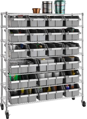 Seville Classics Heavy Duty NSF Bin Rack Solid Steel Wire Shelving Storage Unit, Patented Organizer for Garage, Warehouse, Office, Restaurant, Classroom, Kitchen, Gray, Includes 21 Bins