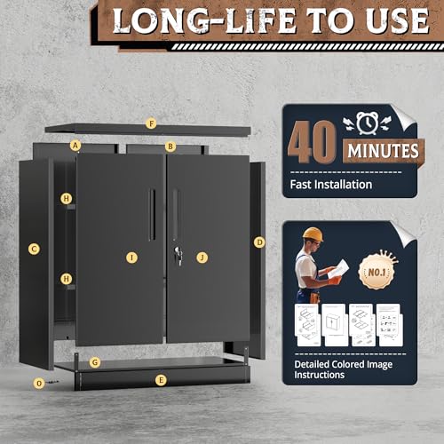 SUNCROWN Metal Storage Cabinets, 36”Locking Cabinet with Doors and Adjustable Shelves, Steel Utility Tool Garage Cabinets for Home, Office, Kitchen,Warehouse, Black