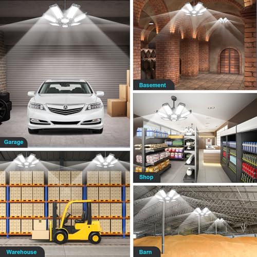 CHENGCHILIT LED Garage Light 2 Pack - 200W 20000LM 6500K LED Garage Ceiling Lights with 7+1 Adjustable Panels, Shop Lights Screw in E26 E27 Bulb Socket for Workshop, Storage Room, Basement, Warehouse