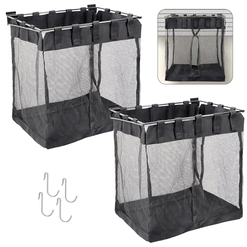 Froidesente 2 Packs Large Mesh Slatwall Baskets, 16×16×12 Inch Slat Wall Mesh Storage Baskets with 4 Hooks, 13.3 Gallon Hanging Slatwall Bins for Shop Garage Gym Display Panel Accessories (Black)