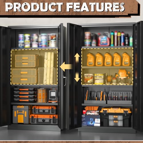 INTERGRAET Metal Storage Cabinet with Adjustable Shelves, Garage Storage Cabinets with Doors and Shelves, File Cabinets for Home Office, Kitchen Pantry Cabinet, 72''H, Black