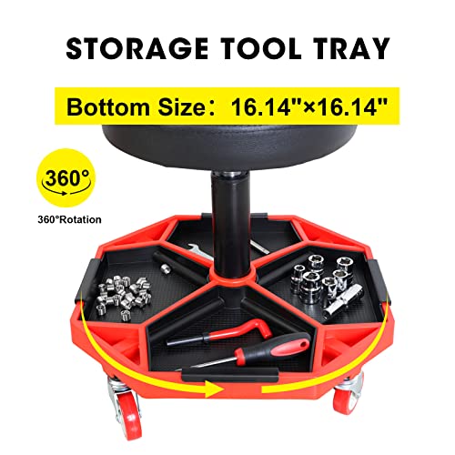 Big RED ATRXF8308R Torin Heavy Duty Pneumatic Garage Rolling Stool/Creeper Seat with Removable Plastic Tray, 300 lb Capacity, Black/Red