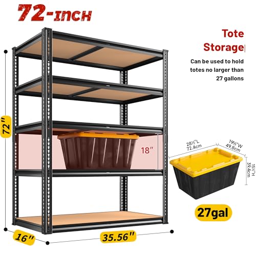 ROOMFAVE 2250LBS Storage Shelves Heavy Duty 5 Tier Garage Storage Shelves, Adjustable Metal Shelving Unit Utility Rack Shelf for Warehouse,Pantry,Closet,Kitchen 72" H x 35.56" W x 16" D, Black,Gift