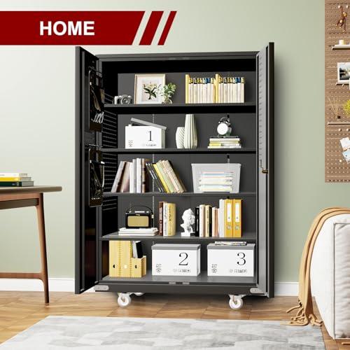 DIYTUNINGS 72" H Wide & Deep Garage Storage Cabinet 750 LBS Capacity Metal Rolling Tool Cabinet with Wheels, Pegboards, Locking Doors and Adjustable Shelves, 43''W x 22''D x 72''H