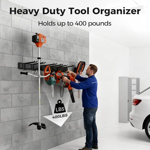 Tuwelvana Garage Tool Organizer 48in - Heavy Duty Wall Mount Tool Storage Rack Load 350lb Garage Organization for Mop Rake Broom Shovel Folding Chair