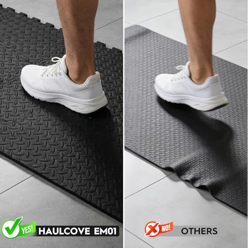 Haulcove 18 Tiles Puzzle Exercise Mat, EVA Interlocking Foam Floor Tiles, Non-Slip, Protective, Water-Resistant Flooring for Home Gym & Workout Equipment, 12.6" x 12.6" x 0.4", 18 Sq Ft, Black