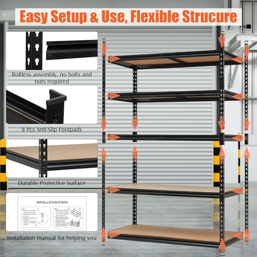 36x18x72 Heavy Duty Garage Storage Shelves,5-Tier Adjustable Metal Shelving Units, 2500 LBS Load Capacity Industrial Utility Storage Racks for Warehouse Pantry Shed Basement Garage Organization