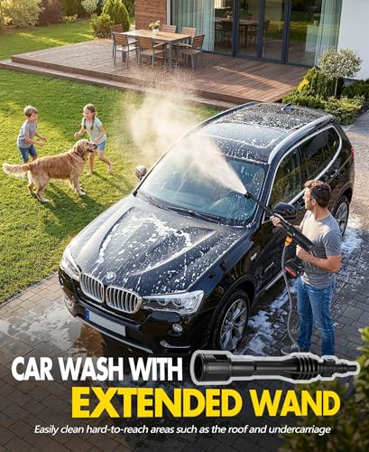 PoolLeader Cordless Car Cleaning Tool, Lightweight Portable Car Cleaner with 6-in-1 Nozzle & Foam Cannon, Battery Operated Cordless Car Wash Spray, Handheld Wash Machine for Car, Patio, Home - Yellow