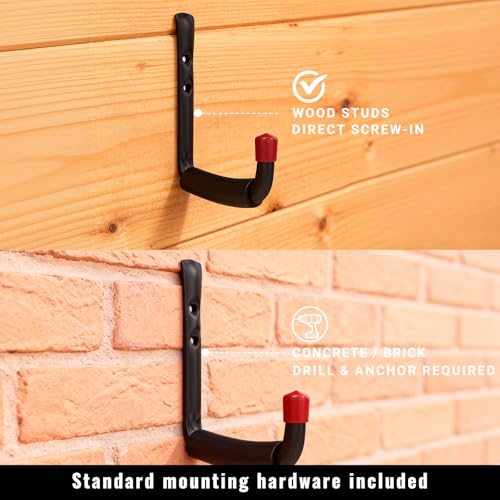 BRCRXW 6 Pack Garage Hooks Heavy Duty, 5.51 Inch Easy to Install Steel Ladder Storage Hooks, Wall Mount Organizer with EVA Pads for Kayaks, Bikes, Chairs, Tools
