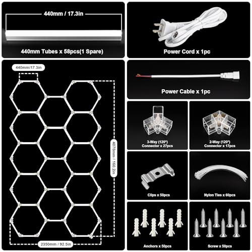 BRILLIHOOD Hexagon Garage Lights, LED Honeycomb Garage Lights, 456W, 54720LM, 6500K Super Bright, 14 Grid Systems Car Detailing Lighting for Warehouse Workshop Basement Gym