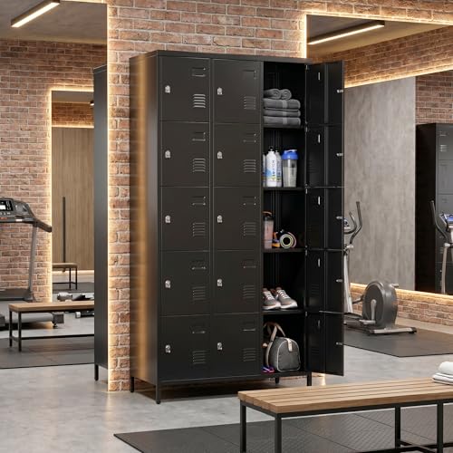 SUPEER Metal Lockers for Employees,15 Door Steel Storage Lockers for School Gym Office Garage, Lockable Metal Lockers for Personal Items,15.75" D x 35.43" W x 72" H,Assembly Required,Black