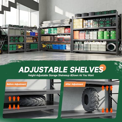 Letaya 71.3" W Metal Storage Shelves,5000LBS Heavy Duty Garage Shelving Units, 4 Tier Adjustable Utility Rack Shelf,Large Industrial Shelves,for Shop,Warehouse,Black (71.3" W x 24" D x 70" H)
