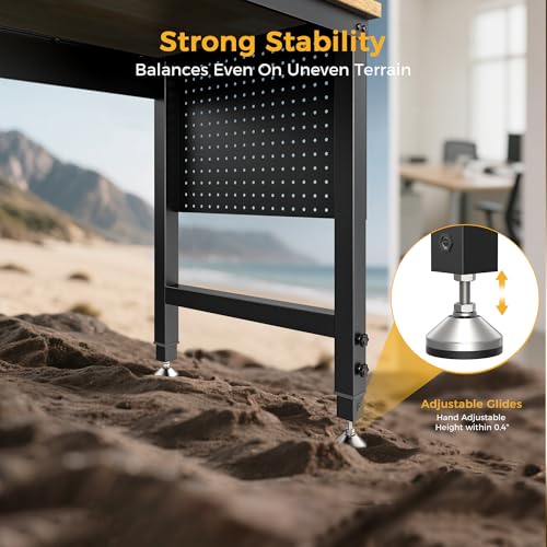 CAMMOO 47.64" Adjustable Heavy Duty Workbench, 2000 LBS Load Capacity Rubber Wood Work Table with Pegboard, Power Outlets, Work Bench for Garage, Workshop, Office, Home, Commercial