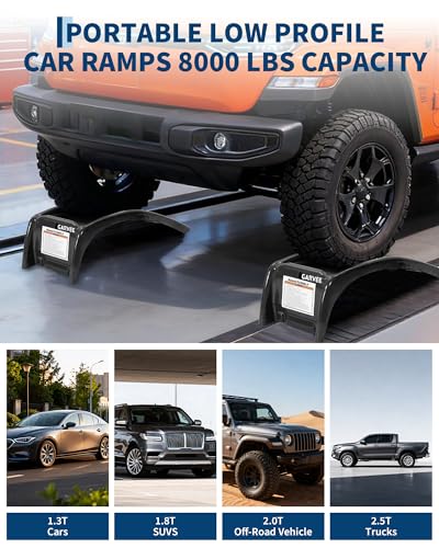 Garvee 8 Inch Lift Solid Steel Car Ramps, 8000 LBS, Heavy Duty Auto Truck Ramps for Oil Change and Car Repair Vehicle Service Ramps for Car Truck SUV Repair Maintenance, 2 Pack Black