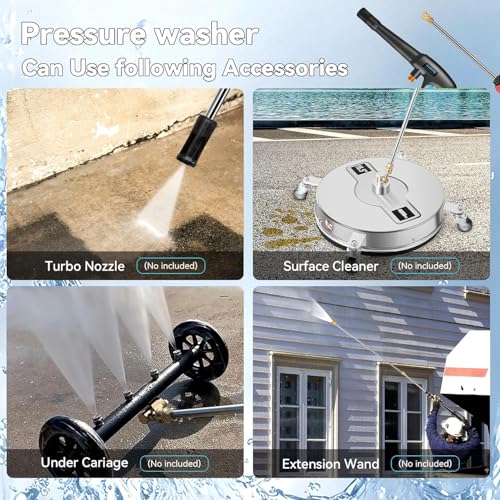 commowner Pressure Washer 5000 PSI Adjustable Pressure, Power Wahser Powered with 33ft Pressure Hose, 4 Nozzles and 500ml Foam Cannon, Powerwahser for Home, Car, Blue
