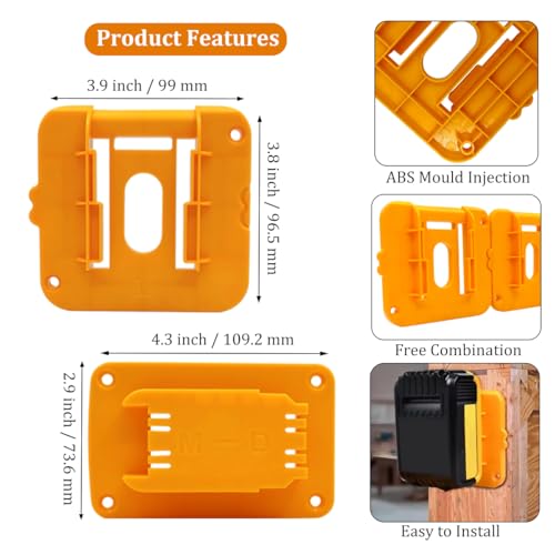 PEHUAP 12-Pack Battery Holder and Tool Holder Wall Mount Set for Dewalt 20V/60V, Drill Tool Hanger Organizer Battery Storage Rack with 36 Screws for Garage Workshop Organization