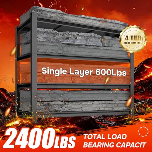 KILISTEELS 45" W Garage Shelving Heavy Duty, 2400LBS Loads Adjustable Garage Storage Shelves,4-Tier Metal Storage Racks and Shelving Units, Utility Rack Shelves,45" W x 18" D x 54" H,Black