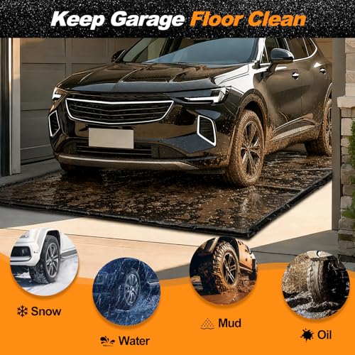 UEAKPIC Garage Floor Mat 7'9" x 18', Heavy Duty 1300D PVC Containment Mat with Floor Squeegee, Waterproof Protection from Snow, Rain and Mud for Cars, Black
