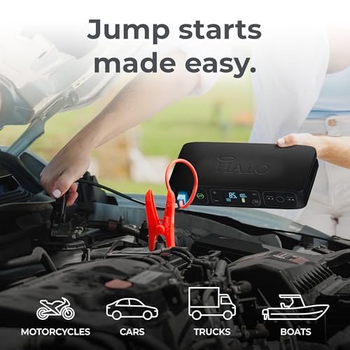 HALO Bolt Air 58830 Portable Car Battery Jump Starter | 100 PSI Air Compressor, 58.8Wh USB Power Bank, Emergency Floodlight & Charger, Jumps Cars SUVs & Trucks, Inflates Tires, TSA Approved — Black