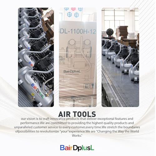 BairDplusL 8 Gallon Ultra Quiet Air Compressor 110V/60Hz 1.5HP 8.8CFM MAX 115PSI Steel Tanks Oil-Free 70dB Noise Level Light & Quiet Portable Air Compressor with Wheels, Auto Repair