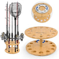 NBINGB Fishing Rod Holders for Garage 360 Degree Rotating Fishing Pole Rack, Floor Stand Holds up to 12 Rods Bamboo Wood Fishing Gear Equipment Storage Organizer, Fishing Gifts for Men