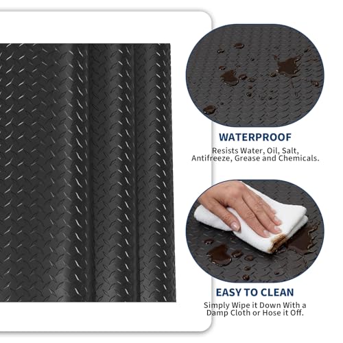 Garvee 7.5x17 FT Garage Floor Mat,Thickened Diamond Plate PVC Garage Mats Flooring Roll,Heavy Duty Parking Mat,Waterproof Non-Slip Floor Protector for Cars/Warehouse/Basement/Workshop(Black