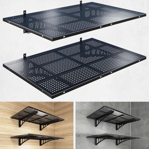 YIFRO 2-Pack 2x3ft Heavy Duty Garage Wall Shelving, 500 lbs Load Capacity, Garage Shelving Wall Mounted, Garage Storage Rack with Hooks, Black