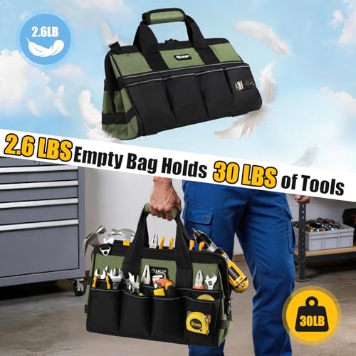 UUP Heavy Duty Tool Bag 15-Inch, 16-Pocket Portable Empty Tool Box Organizer, Big Storage Toolbox Organization, Soft Handle Large Zipper Carrying Toolbag, Father Day Gifts for Him Dad Men, Green