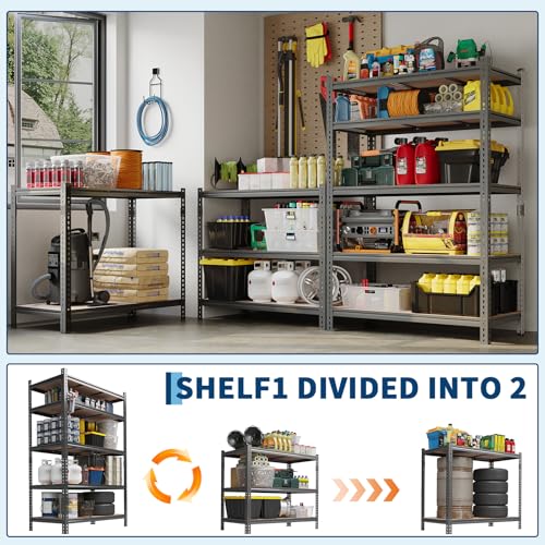5-Tier Heavy Duty Adjustable Metal Storage Unit, 72" h x 48" w x 24" d, for Garage, Basement, Warehouse, Pantry, Closet, Kitchen, Black