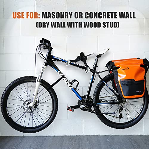 Ibera Horizontal Wall Mount Hanger, Indoor Bicycle Hook Holder Storage Rack for Home or Garage, 45 Degree Adjustable Angle to Keep Bike Level