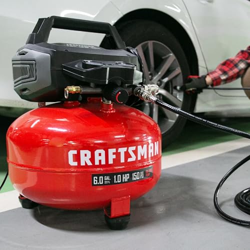 CRAFTSMAN 6 Gallon Pancake Air Compressor, Portable Oil-Free, 150 PSI, 2.6 SCFM @ 90 PSI, with 10-Piece Accessory Kit, Model CMXECXA0210641B