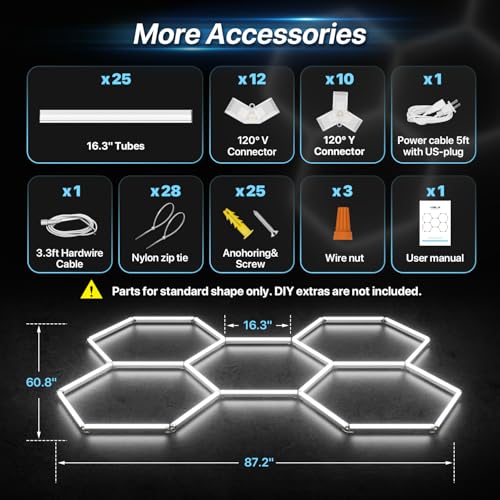 HYPERLITE Gen II Hexagon Garage Lights: 168W 16800LM 5 Grids Hexagon Led Light, 6500K Ultra Bright Honeycomb Hex Lights, Durable Design for Garage, Shop, Basement, Barber, Homegym